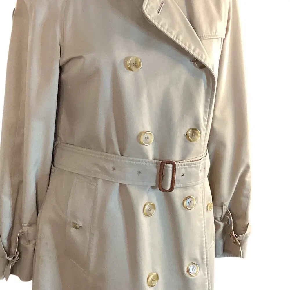 Vtg 60s Classic Burberry Beige Trench Coat Long Belted Nova-check Womens 10 - Picture 5 of 16